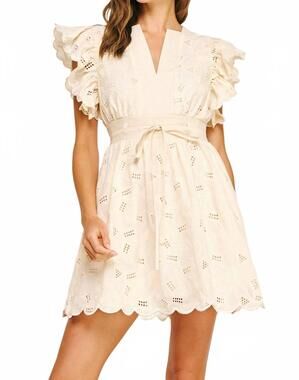 NEW STRUT & BOLT eyelet cotton lace scallop mini dress in ecru